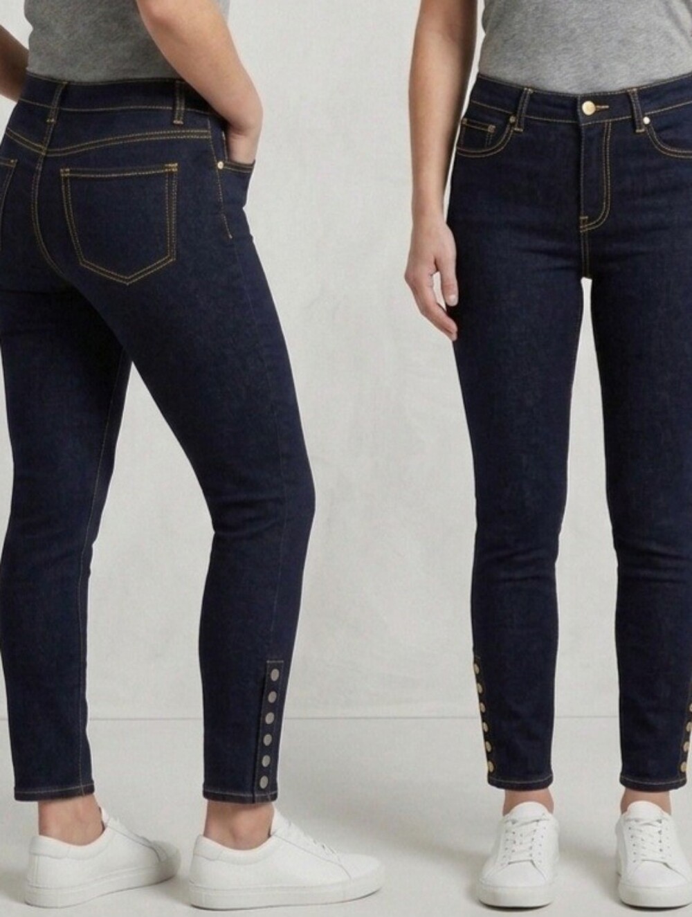 a.n.a Dark Wash Blue Jeggings with Snap Hem Accents